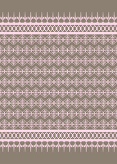 Soft Pink Thai Textile Pattern on Taupe &ndash; Geometric Ethnic Weaving