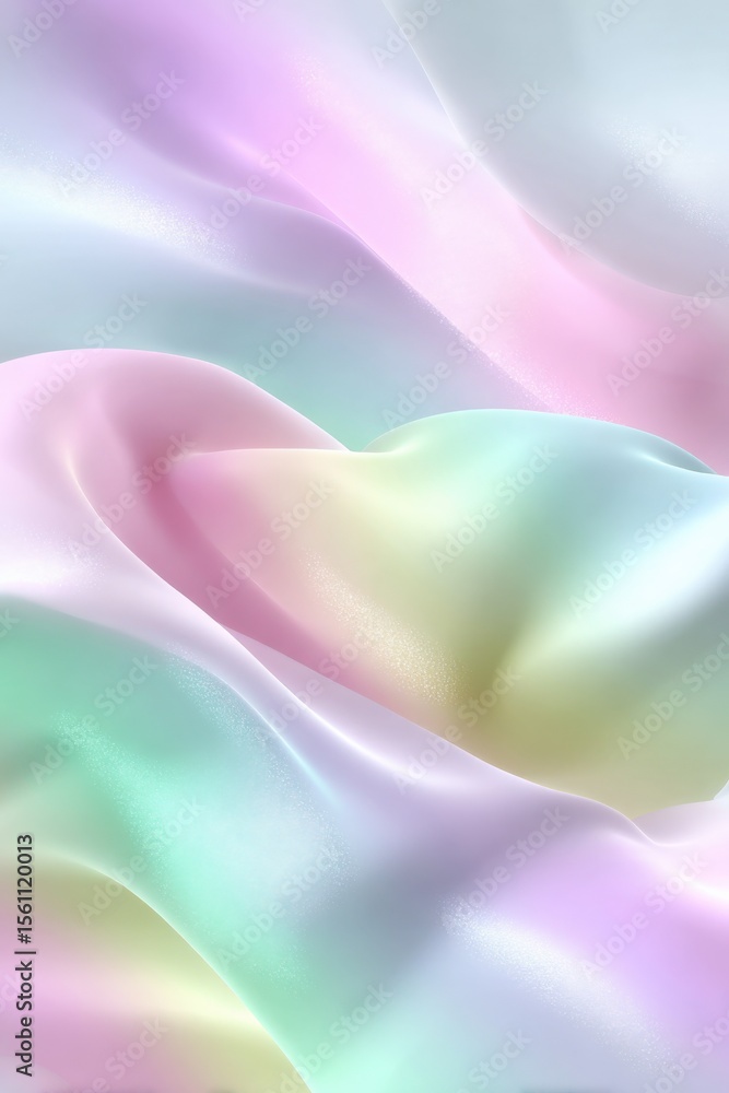 Poster Abstract pastel colored silky flowing fabric with soft smooth folds and gentle glow creating a dreamy artistic background