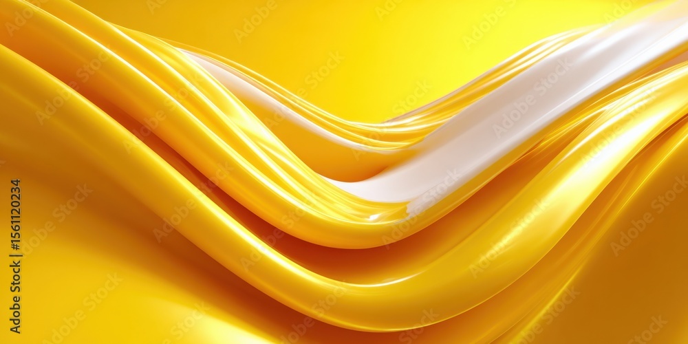 Poster Abstract flowing golden and silver metallic ribbons with smooth glossy surface creating elegant dynamic curves and vibrant visual texture