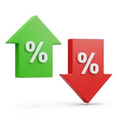 3d interest rate arrows up and down isolated on white background