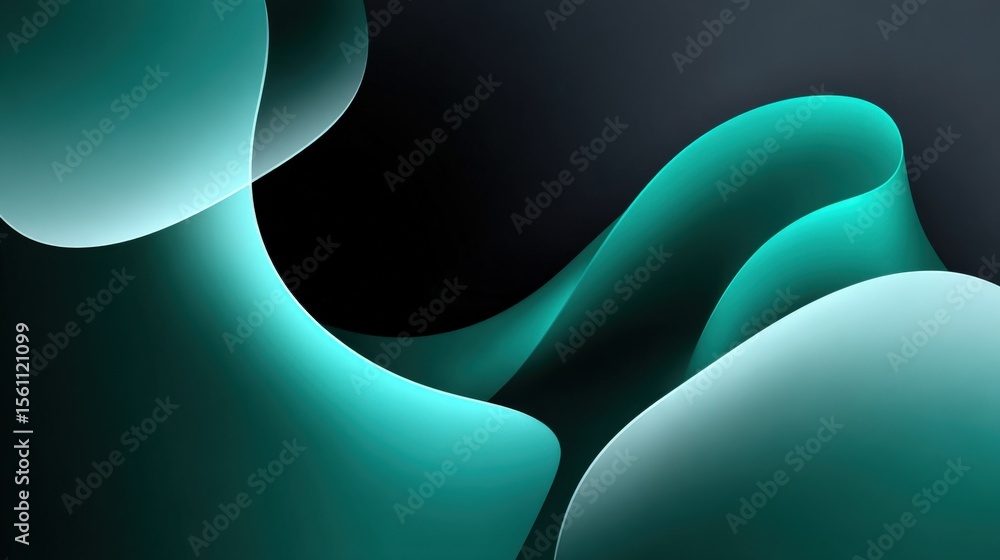 Poster Abstract Geometric Fluid Shapes with Gradient Colors in Modern Digital Art Composition with Smooth Curves and Dark Background