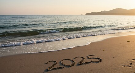 Fototapeta premium Sunset by the Sea with 2026 Message