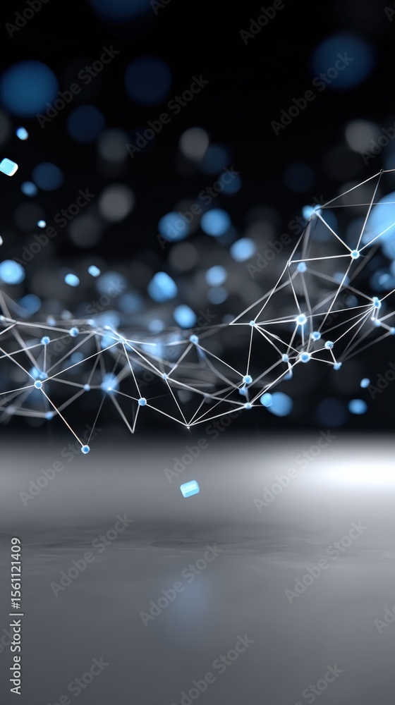Poster Abstract futuristic digital network with glowing interconnected points and lines on dark background representing technology innovation