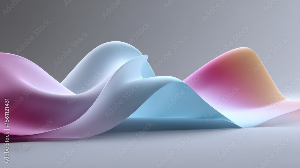 Poster Abstract Fluid Shape Sculpture with Smooth Curves in Soft Pastel Colors for Modern Artistic Design and Creative Visual Art Composition