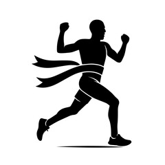 Runner breaking through finish line ribbon icon on transparent background representing race victory and achievement
