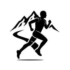 Marathon runner and triathlon runner mountain icon on transparent background representing endurance sports competition and athletic achievement
