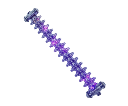 Intricate Metallic Exoskeleton Spine Rod with Purple Energy, A Showcase of Lucid Realism and Advanced Bio-Mechanical Engineering