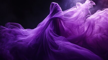 Ethereal Purple Veil: Abstract Flowing Fabric on Dark Background