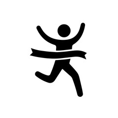 Runner breaking through finish line ribbon icon on transparent background representing race victory and achievement
