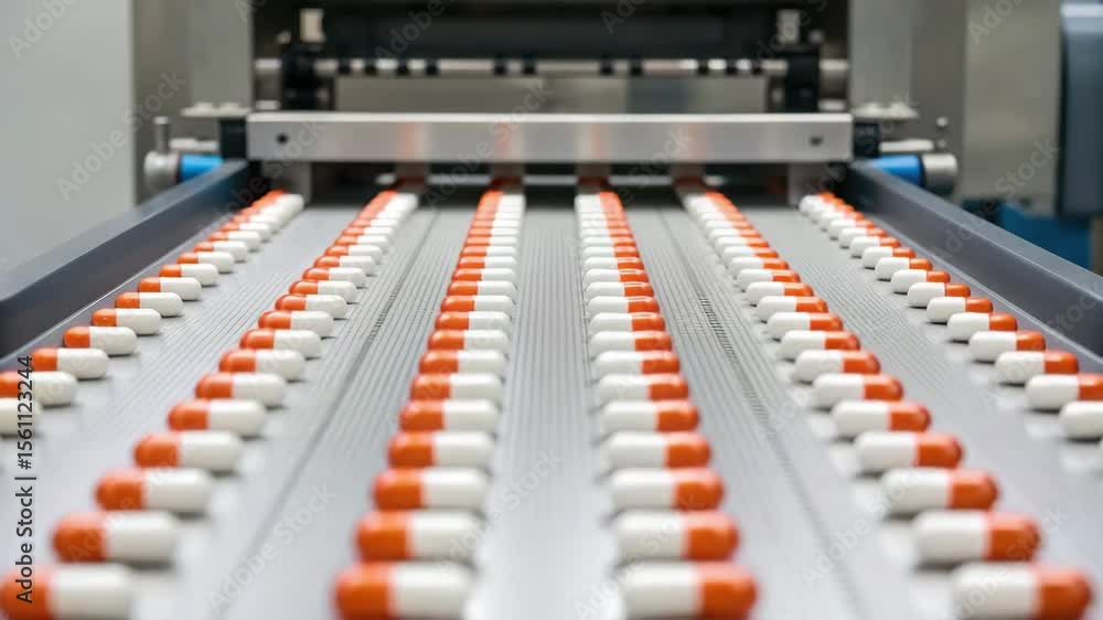 Poster pharmaceutical factory capsule conveyor production line ensuring efficient medicine manufacturing wi