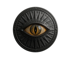 Intricate Metallic Eye Emblem, A Symbol of Vision, Protection and Mystical Insight with High Detail and Polished Surface