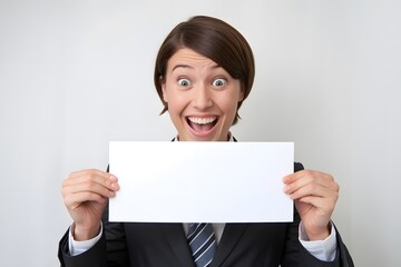 Businesswoman Holding Blank Sign, Ready for Your Message