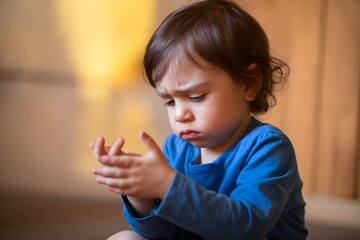 Upset Toddler Playing with Hands
