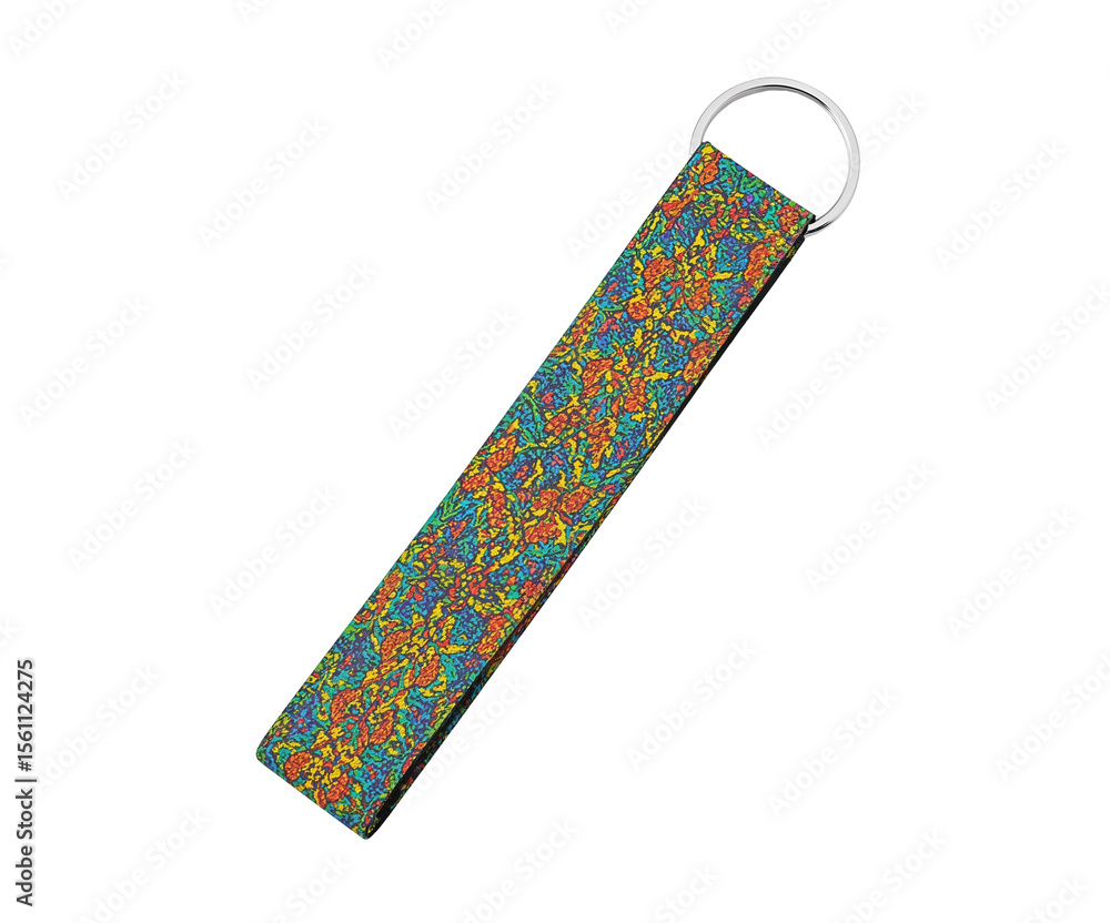Poster intricately patterned keychain strap in vivid colors enhancing everyday carry with unique accessory 