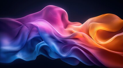 Obraz premium Abstract, vibrant, flowing fabric or smoke-like form in shades of pink, purple, blue, and orange. Dynamic, fluid, and smooth curves against a dark background. 