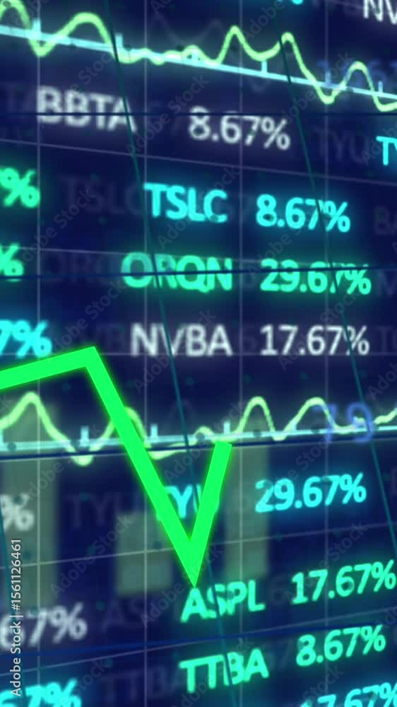 Poster animation of multicolored graphs over trading board against abstract background