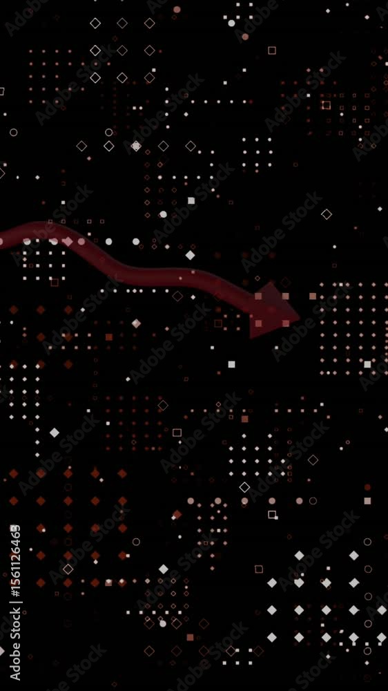 Poster animation of graph with arrow over dots forming abstract pattern against black background
