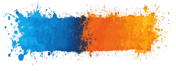 Abstract splatter of vibrant blue and orange paint