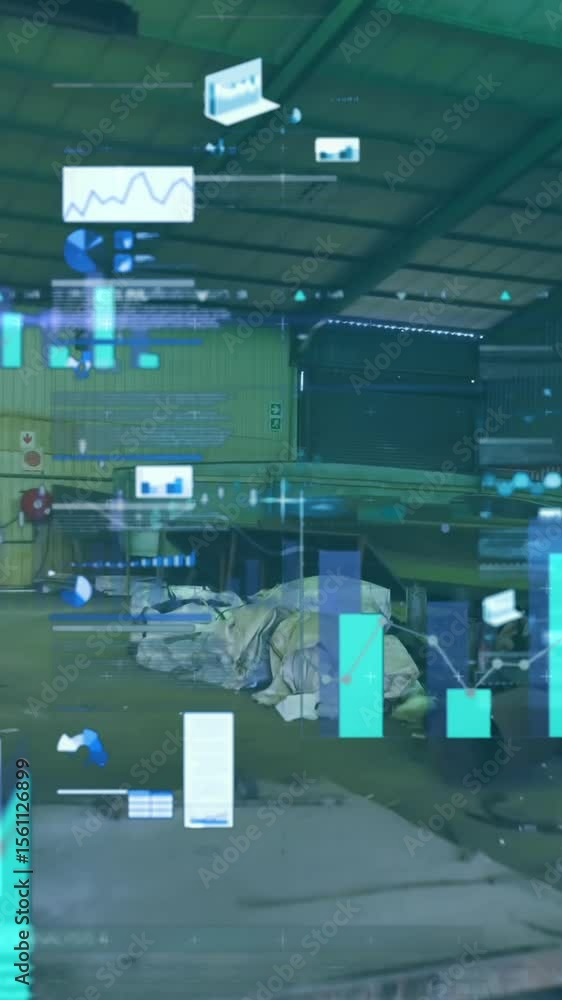 Poster animation of infographic interface over aerial view of recycling unit