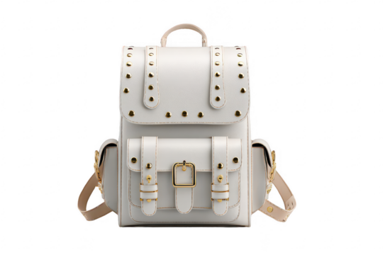 Cream-colored leather backpack with rivets