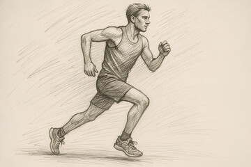 A pencil sketch of a male runner in motion, capturing dynamic energy through strong lines and shading. Athletic physique and speed are emphasized.
Keywords: sketch, runner, motion, athletic, drawi