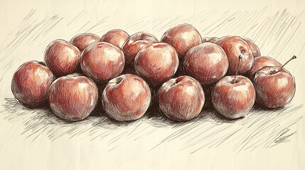 Obraz premium Pile of plump, reddish plums. Detailed illustration