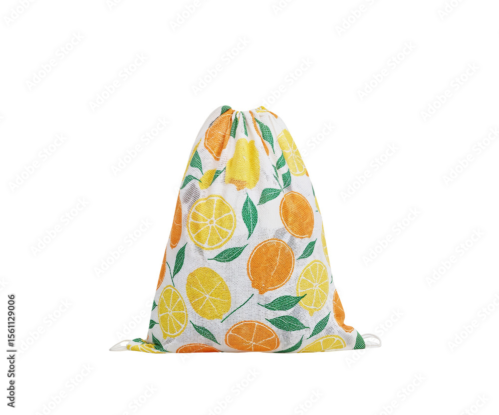 Poster reusable fruit net bag with vibrant lemon and orange pattern is perfect for storing and transporting