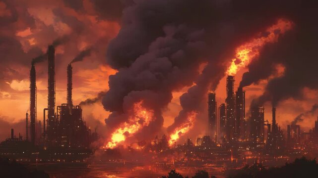 Smoke and Fire Explosion in the Chaos of War