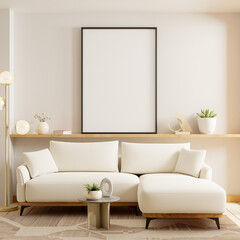 Frame mockup,Mockup frame in modern interior,Living room wall poster mockup- 3D rendering