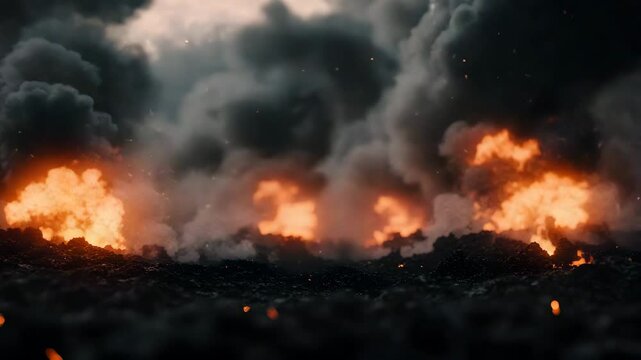Smoke and Fire Explosion in the Chaos of War