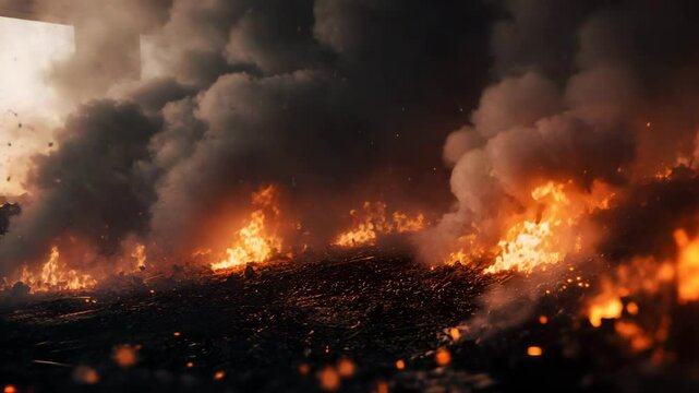 Smoke and Fire Explosion in the Chaos of War