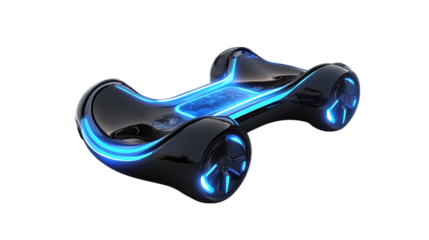 • A futuristic concept for an electric-powered hoverboard, isolated on white background in HD 