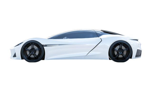 • A futuristic concept of a solar-powered electric car, isolated on white background in HD 