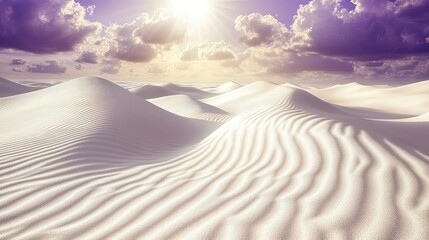 Naklejka premium Vast white sand dunes under a dramatic sunset sky.