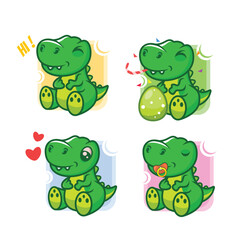 Four cute green dinosaur characters each with distinct featuresbackgrounds