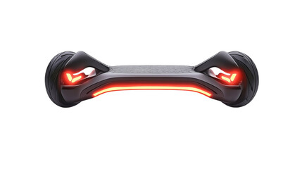 • A futuristic electric hoverboard with built-in lights, isolated on white background in HD 