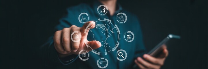 Person interacting with a global business interface.