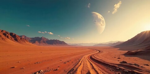 Obraz premium A desolate, windswept landscape on Earth, devoid of life, conveying a sense of profound isolation and emptiness The planet feels abandoned, a silent testament to solitude , still, clouds