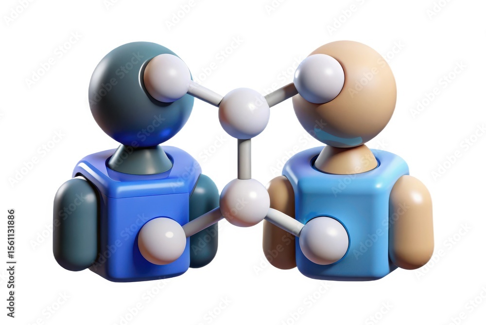 Poster 3d render of two connected abstract figures