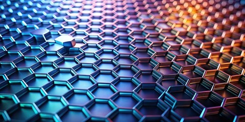 Fototapeta premium Abstract Hexagonal Metallic Structure with Gradient Coloration and One Elevated Element
