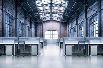 Modern industrial office space design in a renovated warehouse
