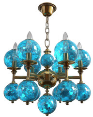 Brass chandelier with teal glass globes