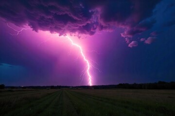 Breathtaking Summer Thunderstorm Powerful Lightning Bolt Illuminates Dark Sky and Landscape
