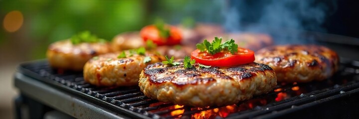 Sizzling Summer Barbecue Juicy Burgers, Grilled Chicken & Colorful Veggies