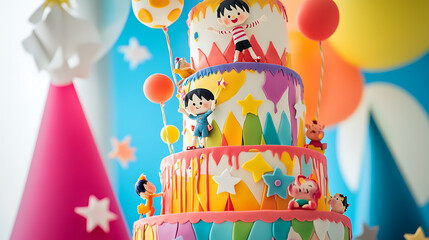 Whimsical and festive birthday-themed illustrations featuring cakes, cupcakes, gift boxes, balloons, party decorations, confetti, and celebratory elements in a playful doodle style.