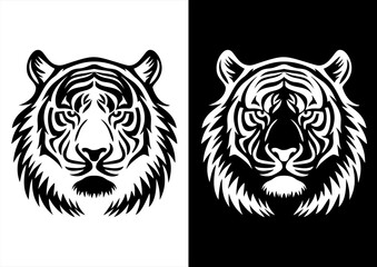 Tiger Head Vector Black White Line Art 
