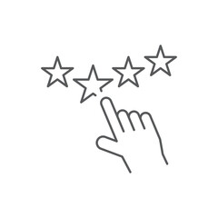 Line style icon of a hand tapping a star, representing user rating, review submission, or favorite selection