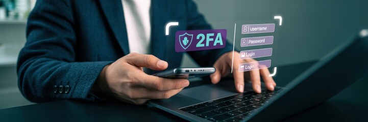 Person using a smartphone and laptop to log in with two-factor authentication.