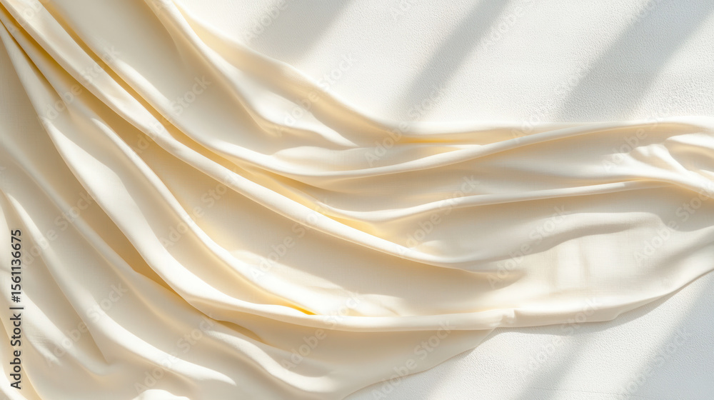 Poster soft fabric drapes elegantly across smooth surface, creating gentle shadows and highlights