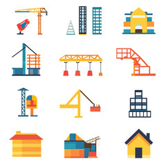 2D Flat icon Construction & Architecture Icons isolated in White Background
